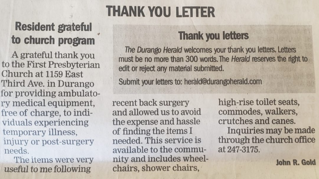 A Thank You Letter in the Durango Herald about FPC’s Lending Library
