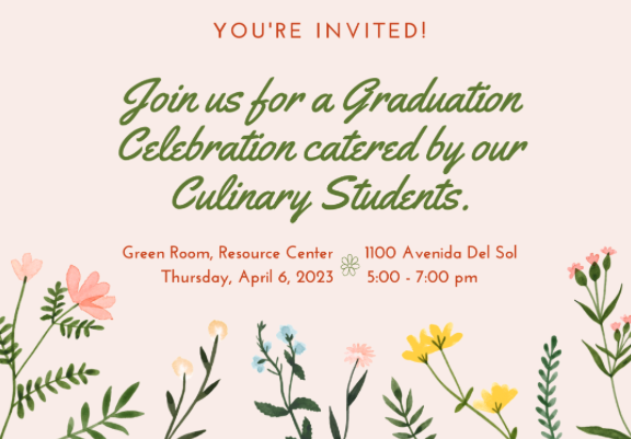 Culinary Students’ Graduation Fundraiser Dinner! April 8 at 5pm