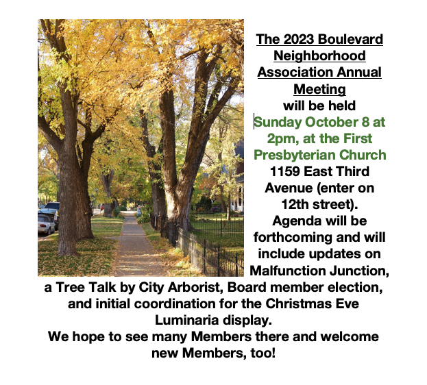 Boulevard Neighborhood Association Meeting – Sunday, October 8 at 2pm